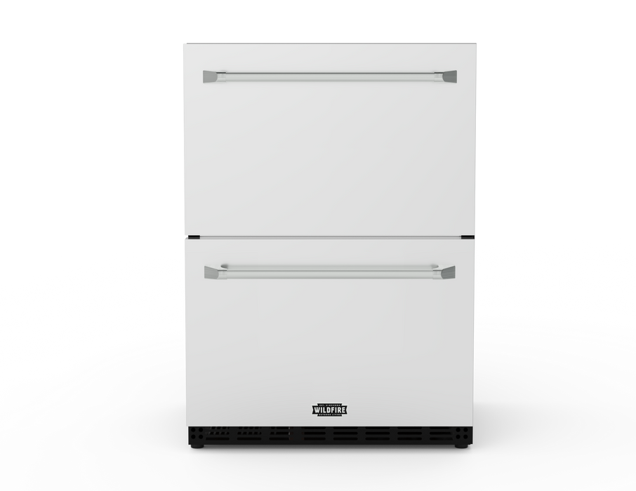 Wildfire 24" dual drawer refrigerator with Designer Finish dual drawer handles RHDD-BS in brushed stainless, front view