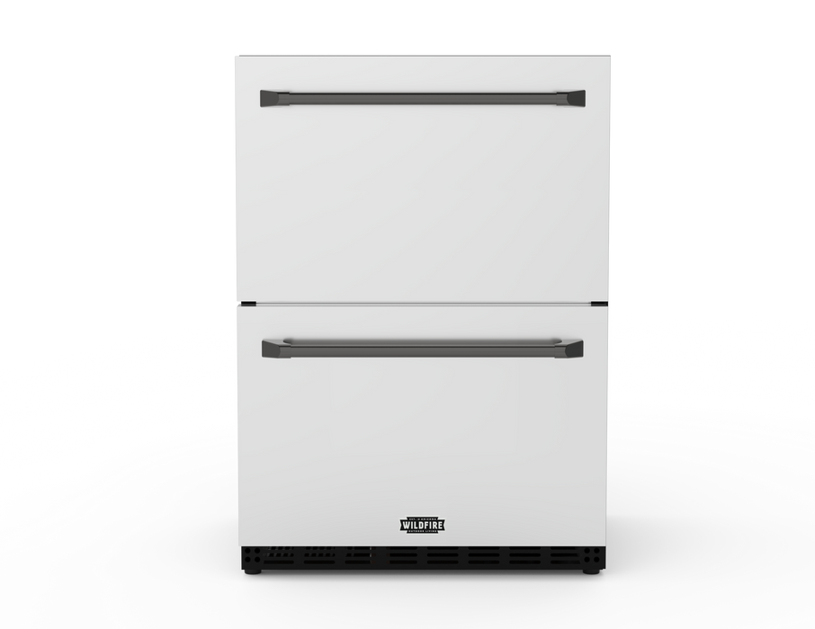 Wildfire 24" dual drawer refrigerator with Designer Finish dual drawer handles RHDD-CB in chrome black, front view
