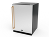 Wildfire 24" outdoor refrigerator WFR24 in stainless steel with a brushed bronze Designer Finish handle (RH-BB), angled view