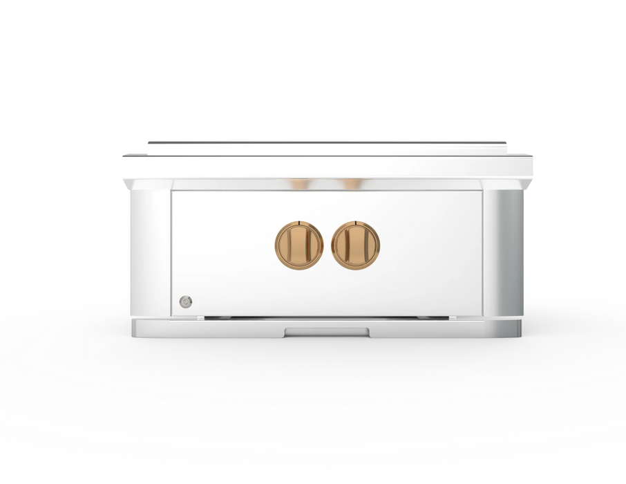 Wildfire Ranch Pro power burner in stainless steel with brushed bronze Designer Finish knobs, front view