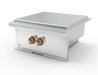 Wildfire Ranch Pro power burner in stainless steel with brushed bronze Designer Finish knobs, angled view