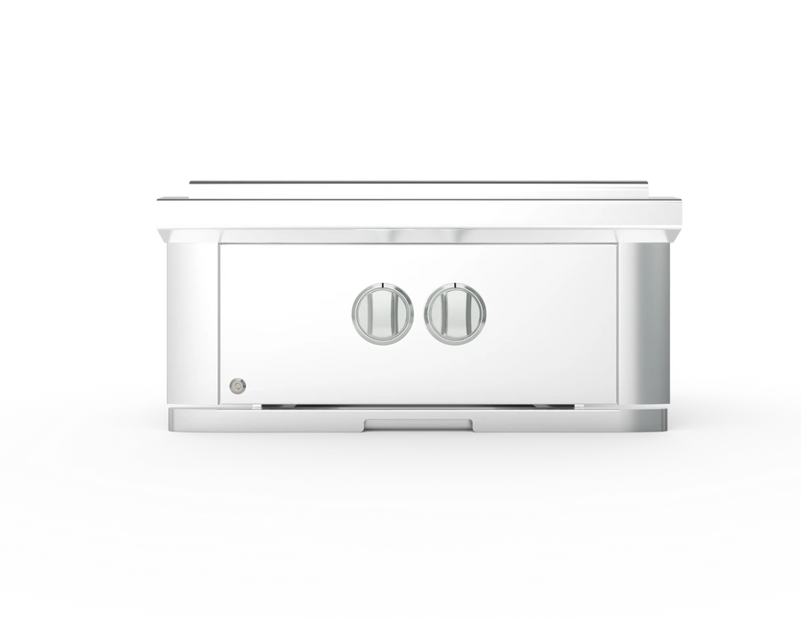 Wildfire Ranch Pro power burner in stainless steel with brushed stainless Designer Finish knobs, front view
