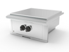 Wildfire Ranch Pro power burner in stainless steel with chrome black Designer Finish knobs, angled view