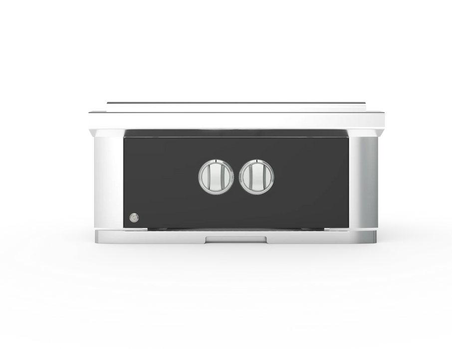 Wildfire Ranch Pro power burner in black stainless steel with brushed stainless Designer Finish knobs, front view