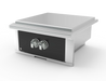 Wildfire Ranch Pro power burner in black stainless steel with brushed stainless Designer Finish knobs, angled view