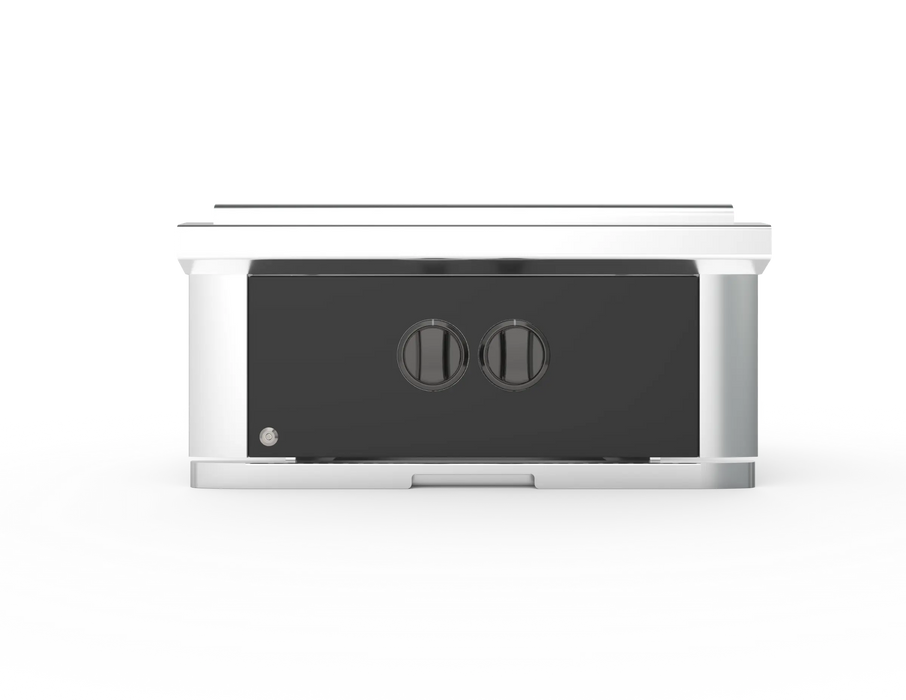 Wildfire Ranch Pro power burner in black stainless steel with chrome black Designer Finish knobs, front view