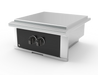 Wildfire Ranch Pro power burner in black stainless steel with chrome black Designer Finish knobs, angled view