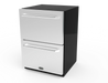 Wildfire 24" dual drawer outdoor refrigerator WFRDD24 in stainless steel with the standard handles, angled view