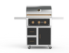 Wildfire 30" grill cart WFCART30-BSS in black stainless steel with a Ranch Pro grill mounted and brushed bronze Designer Finish hardware, front view