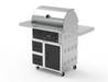Wildfire 30" grill cart WFCART30-BSS in black stainless steel with a Ranch Pro grill mounted and chrome black Designer Finish hardware, angled view