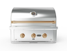 Wildfire Ranch Pro 30" gas grill in stainless steel with brushed bronze Designer Finish knobs and handle, front view