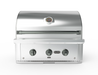 Wildfire Ranch Pro 30" gas grill in stainless steel with chrome black Designer Finish knobs and handle, front view