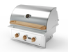 Wildfire Ranch Pro 30" gas grill in stainless steel with brushed bronze Designer Finish knobs and handle, angled view