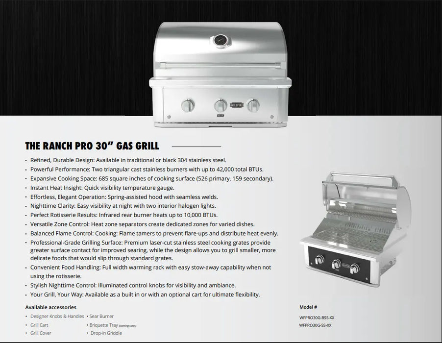 Wildfire Ranch Pro 30" Built-In Gas Grill, 304 Stainless Steel