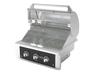 Wildfire Ranch Pro 30" gas grill in black stainless steel, angled view with the hood open