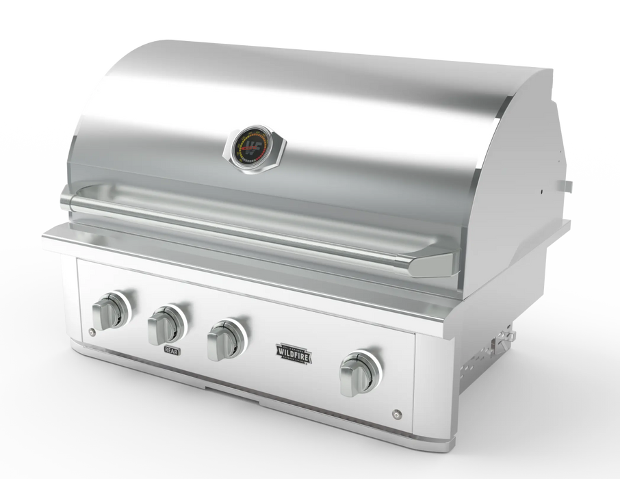 Wildfire Ranch Pro 36" gas grill in stainless steel, angled view