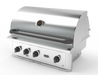 Wildfire Ranch Pro 36" gas grill in stainless steel with chrome black Designer Finish knobs and handle, angled view