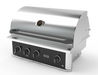 Wildfire Ranch Pro 36" gas grill in black stainless steel with chrome black Designer Finish knobs and handle, angled view