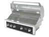Wildfire Ranch Pro 42" gas grill in black stainless steel, angled view with the hood open