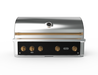 Wildfire Ranch Pro 42" gas grill in black stainless steel with brushed bronze Designer Finish knobs and handle, front view