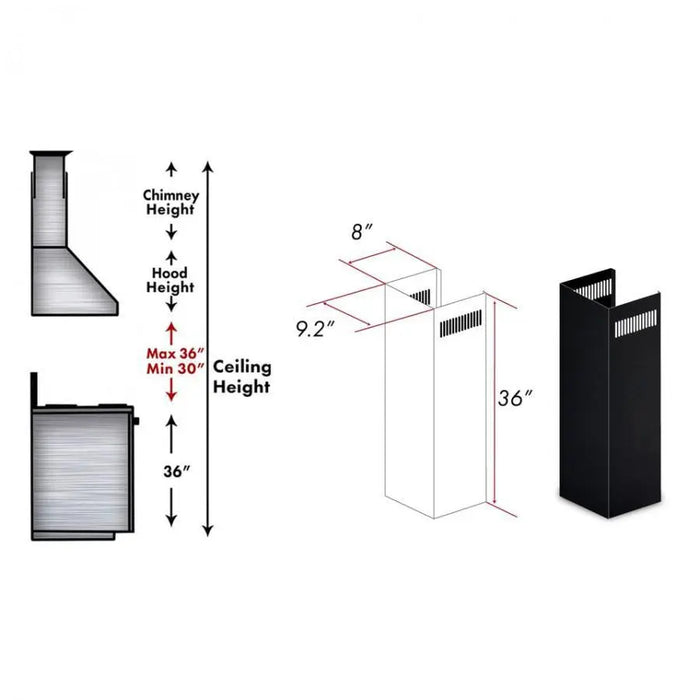 ZLINE 1-36 in. Chimney Extension for 9 ft. to 10 ft. Ceilings in Black Stainless (1PCEXT-BSKBN) ZLINE