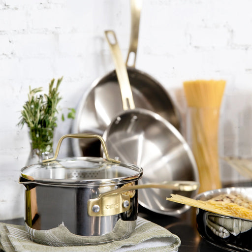 ZLINE 10 Piece Non-Toxic Cookware Set in Stainless Steel with Bronze Trim ZLINE Dreamwood Living
