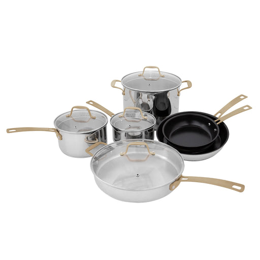 ZLINE 10 Piece Non-Toxic Stainless Steel and Nonstick Ceramic Cookware Set with Bronze Trim ZLINE