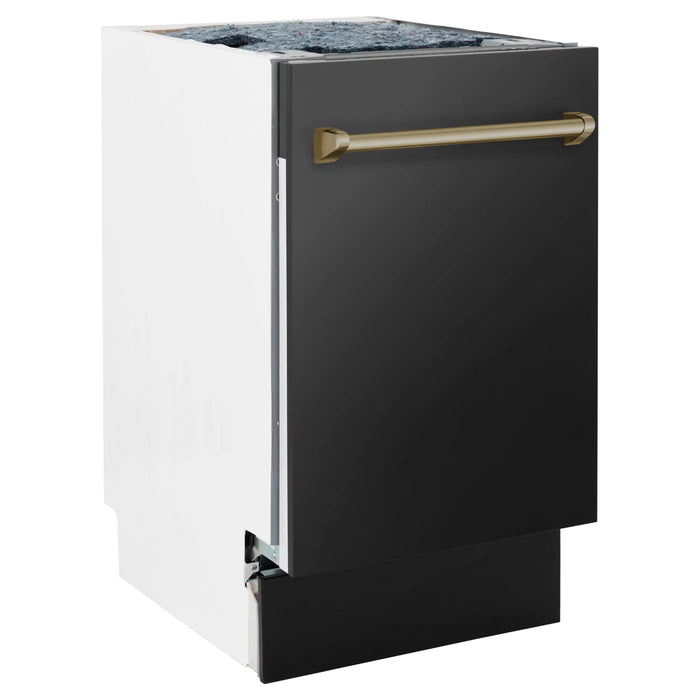 ZLINE 18" Autograph Edition Tallac Dishwasher in Black Stainless Steel with Champagne Bronze Handle, DWVZ-BS-18-CB ZLINE Dreamwood Living