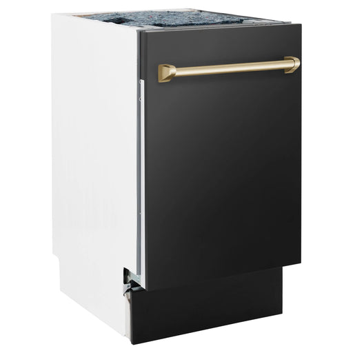 ZLINE 18" Autograph Edition Tallac Dishwasher in Black Stainless Steel with Gold Handle, DWVZ-BS-18-G ZLINE Dreamwood Living