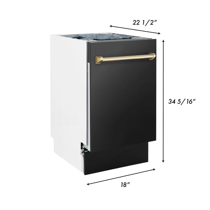ZLINE 18" Autograph Edition Tallac Dishwasher in Black Stainless Steel with Gold Handle, DWVZ-BS-18-G ZLINE Dreamwood Living