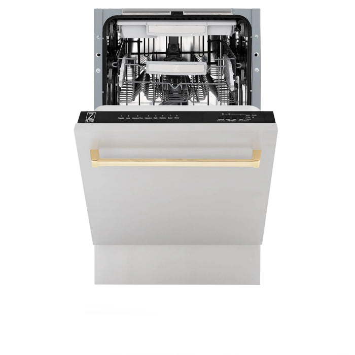 ZLINE 18" Autograph Edition Top Control Dishwasher in Stainless Steel with Gold Handle, DWVZ-304-18-G ZLINE Dreamwood Living