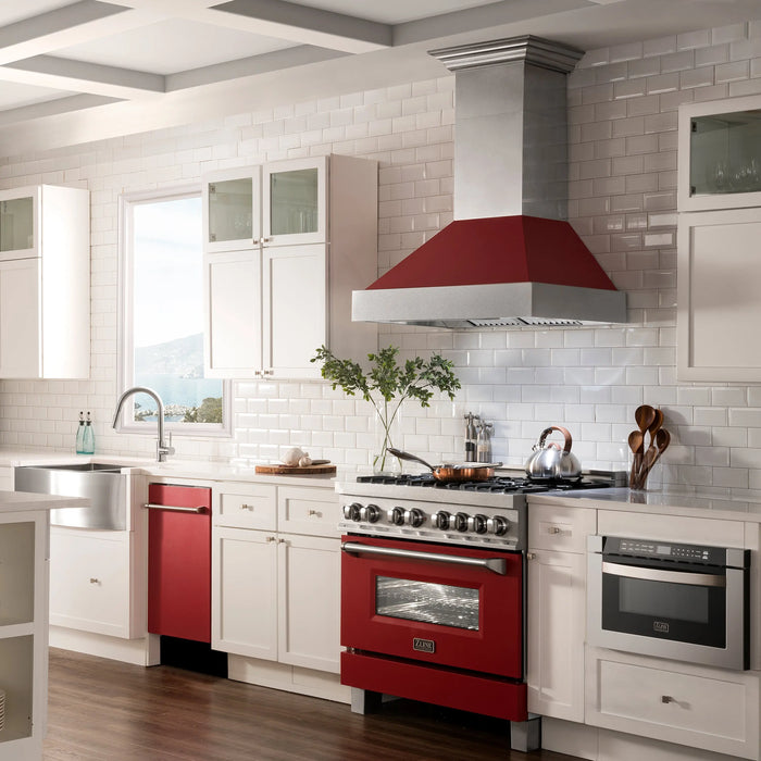 ZLINE 18" Euro Style Top Control Dishwasher in Red Matte Stainless Steel with Traditional Style Handle, DW-RM-18 ZLINE Dreamwood Living