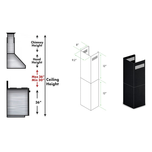 ZLINE 2-12 In. Short Chimney Pieces For 7 Ft. To 8 Ft. Ceilings In Black Stainless (SK-BSKBN) ZLINE