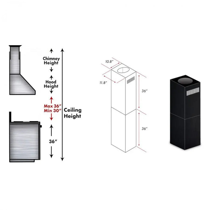 ZLINE 2-36 in. Chimney Extensions for 10 ft. to 12 ft. Ceilings in Black Stainless (2PCEXT-BSGL2iN) ZLINE