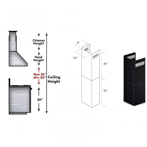 ZLINE 2-36 in. Chimney Extensions for 10 ft. to 12 ft. Ceilings in Black Stainless (2PCEXT-BSKBN) ZLINE