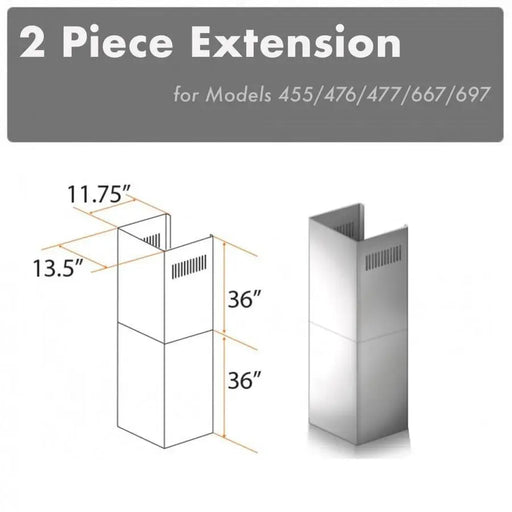 ZLINE 2 Piece Chimney Extension for 12ft Ceiling (2PCEXT-455/476/477/667/697) ZLINE
