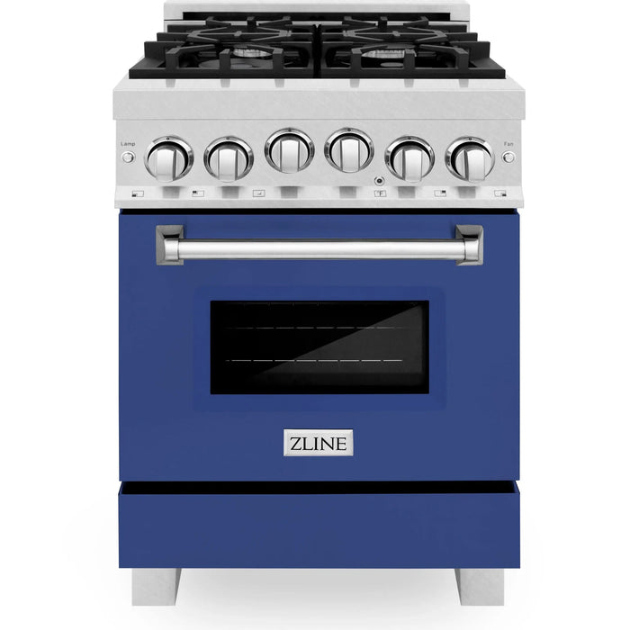 ZLINE 24" All Gas Range in DuraSnow® Stainless Steel and Blue Matte Door, RGS-BM-24 ZLINE Dreamwood Living