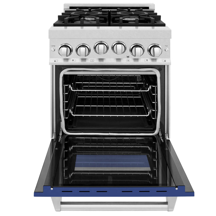 ZLINE 24" All Gas Range in DuraSnow® Stainless Steel and Blue Matte Door, RGS-BM-24 ZLINE Dreamwood Living