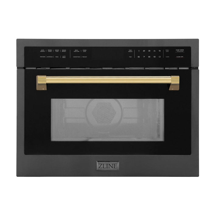 ZLINE 24" Autograph Edition Built-in Convection Microwave Oven in Black Stainless Steel with Gold Accents, MWOZ-24-BS-G ZLINE