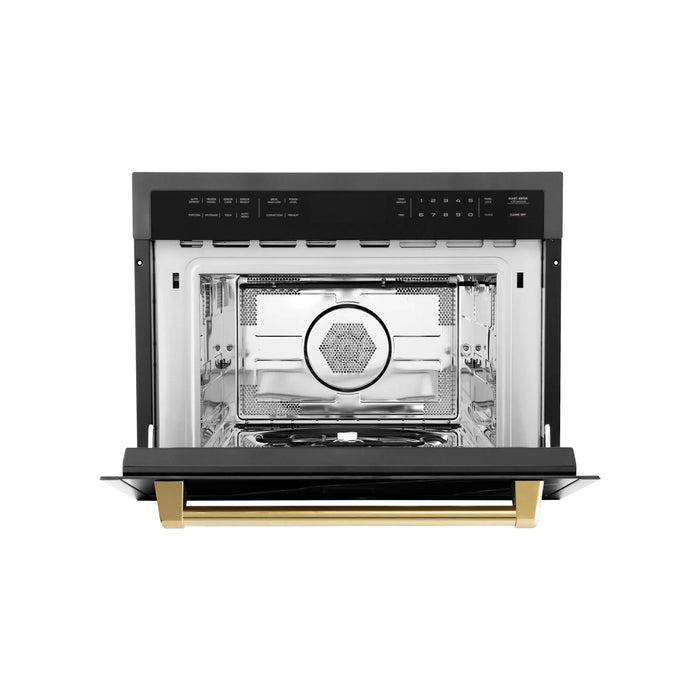 ZLINE 24" Autograph Edition Built-in Convection Microwave Oven in Black Stainless Steel with Gold Accents, MWOZ-24-BS-G ZLINE