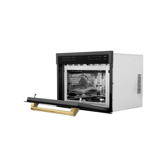 ZLINE 24" Autograph Edition Built-in Convection Microwave Oven in Black Stainless Steel with Gold Accents, MWOZ-24-BS-G ZLINE