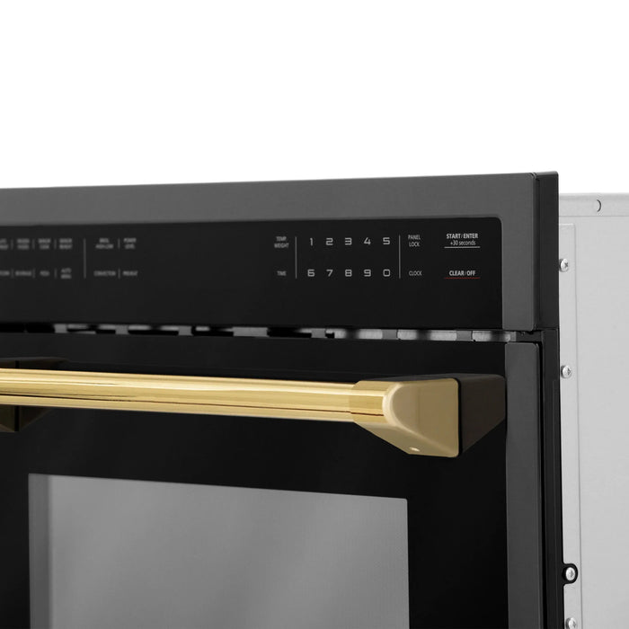 ZLINE 24" Autograph Edition Built-in Convection Microwave Oven in Black Stainless Steel with Gold Accents, MWOZ-24-BS-G ZLINE