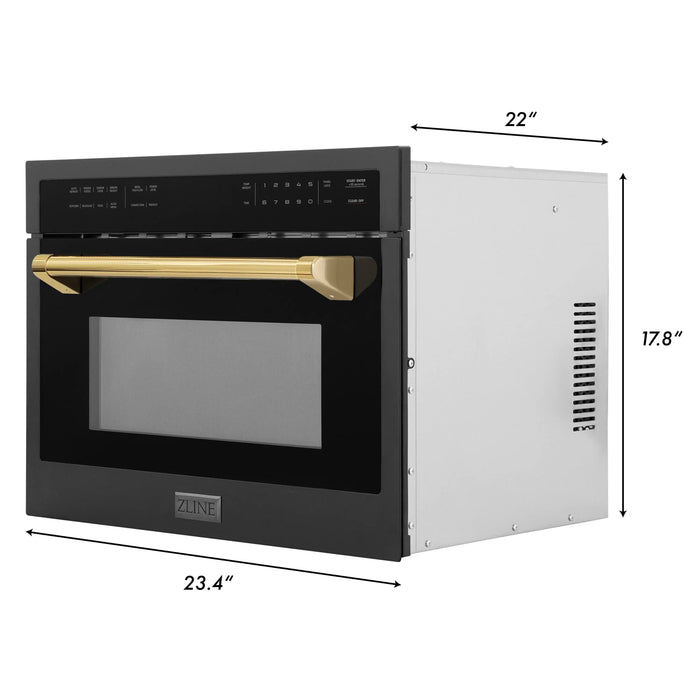 ZLINE 24" Autograph Edition Built-in Convection Microwave Oven in Black Stainless Steel with Gold Accents, MWOZ-24-BS-G ZLINE