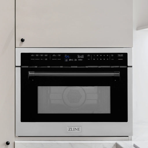 ZLINE 24" Autograph Edition Built-in Convection Microwave Oven in DuraSnow® Stainless Steel with Black Accents, MWOZ-24-SS-MB ZLINE Dreamwood Living