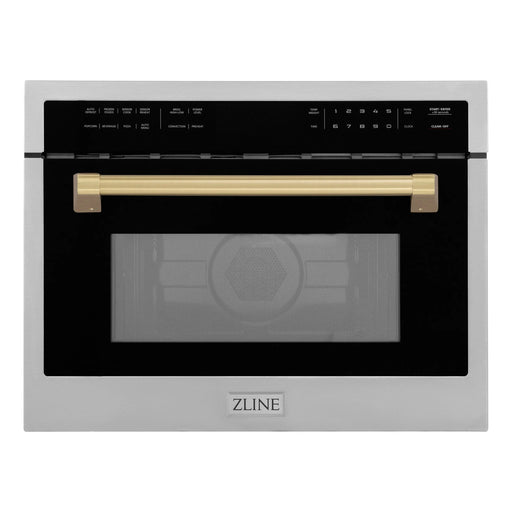ZLINE 24" Autograph Edition Built-in Convection Microwave Oven in DuraSnow® Stainless Steel with Champagne Bronze Handle, MWOZ-24-SS-CB ZLINE Dreamwood Living