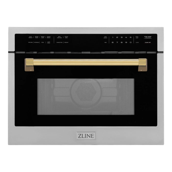 ZLINE 24" Autograph Edition Built-in Convection Microwave Oven in DuraSnow® Stainless Steel with Gold Accents, MWOZ-24-SS-G ZLINE Dreamwood Living