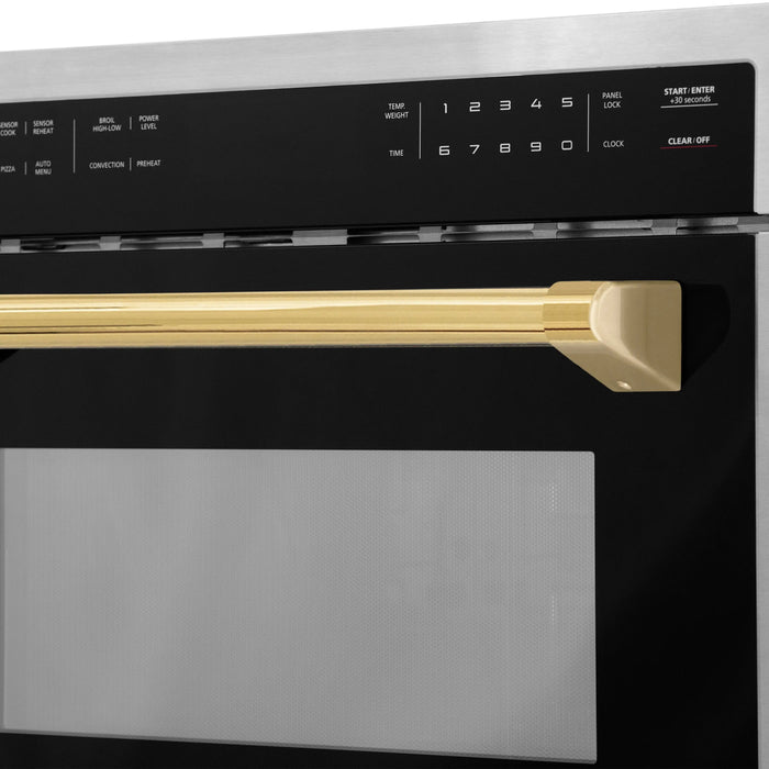 ZLINE 24" Autograph Edition Built-in Convection Microwave Oven in DuraSnow® Stainless Steel with Gold Accents, MWOZ-24-SS-G ZLINE Dreamwood Living