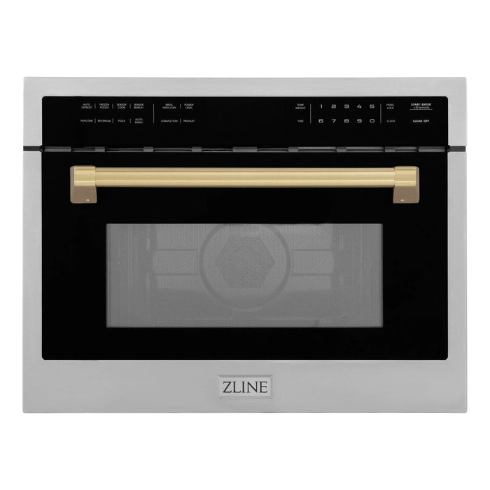 ZLINE 24" Autograph Edition Built-in Convection Microwave Oven in Stainless Steel with Champagne Bronze Accents, MWOZ-24-CB ZLINE