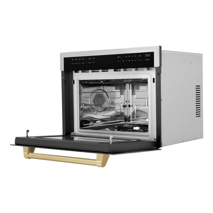 ZLINE 24" Autograph Edition Built-in Convection Microwave Oven in Stainless Steel with Champagne Bronze Accents, MWOZ-24-CB ZLINE