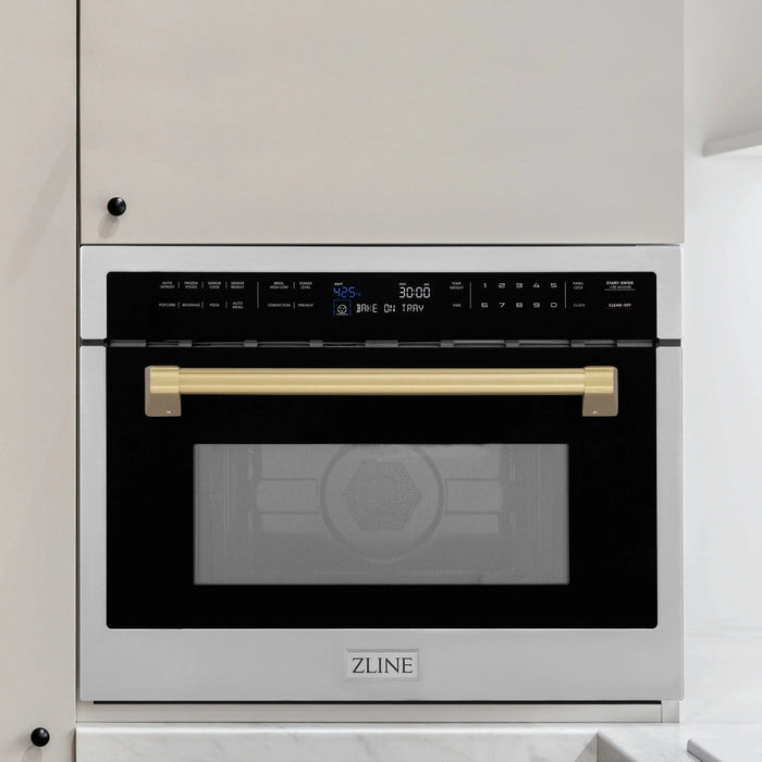 ZLINE 24" Autograph Edition Built-in Convection Microwave Oven in Stainless Steel with Champagne Bronze Accents, MWOZ-24-CB ZLINE